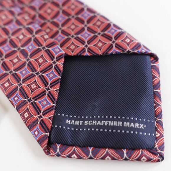 Hart Schaffner Marx Red Blue Geometric Woven Silk‎ Tie - Picture 4 of 6